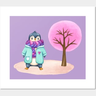 Penguin at winter time Posters and Art